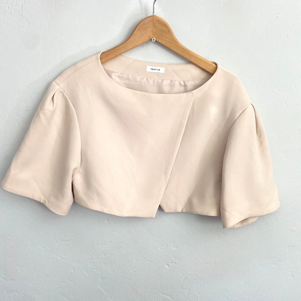 Fray ID Crop Top Women Size 1 Small Beige Wrap Short Sleeve